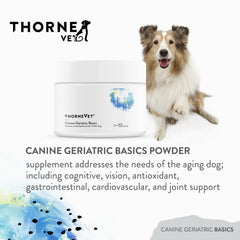 ThorneVet Canine Geriatric Basics powder poured into a bowl for meal prep.