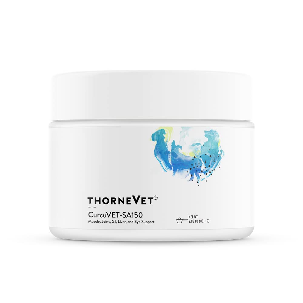 ThorneVet CurcuVET-SA150 bottle front showing mobility-support turmeric supplement.