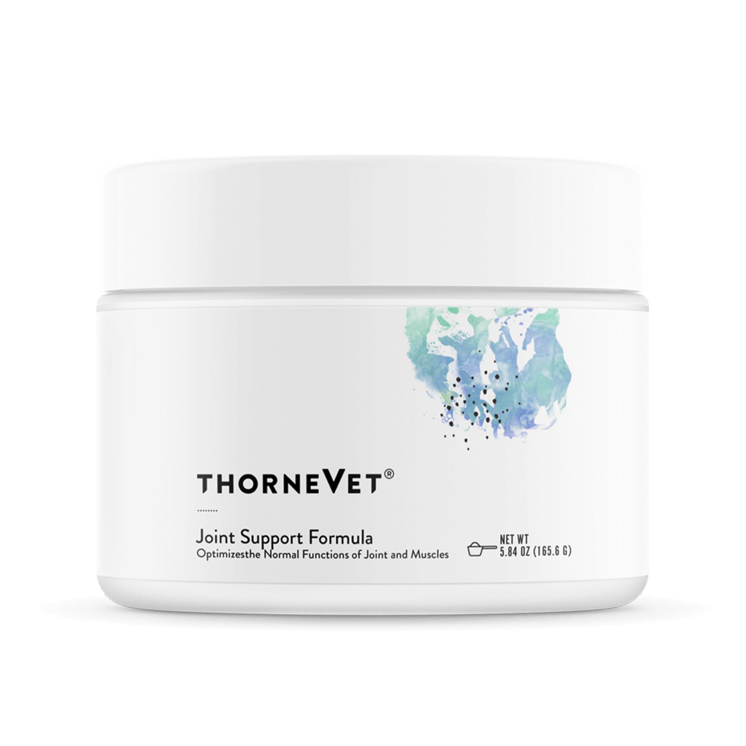 ThorneVet Joint Support Formula bottle with scoop for easy dosing and mobility support