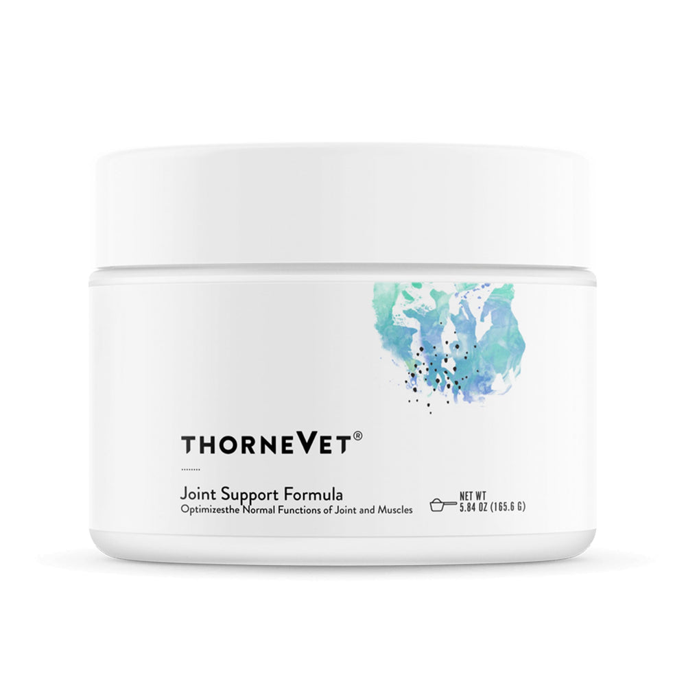 ThorneVet Joint Support Formula bottle with scoop for easy dosing and mobility support