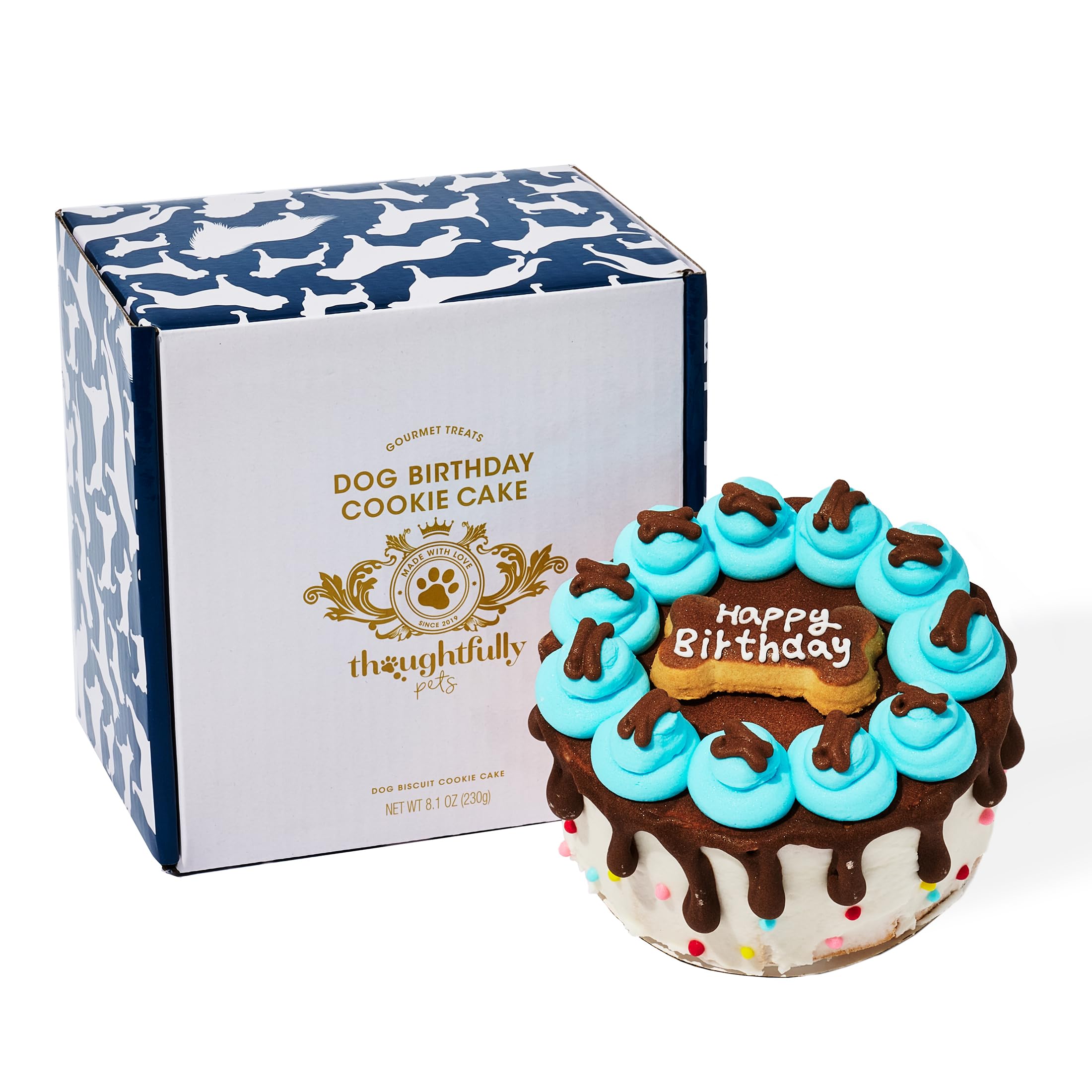 Thoughtfully blue dog birthday mini cookie cake ready for celebrations