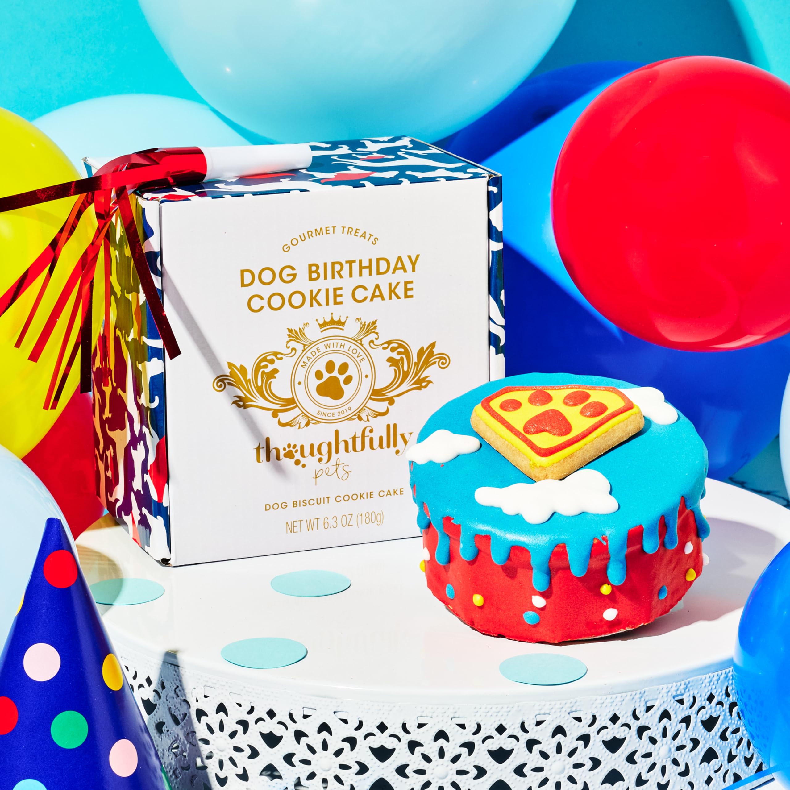 Thoughtfully Pets superhero dog birthday cookie cake break apart for sharing with friends.