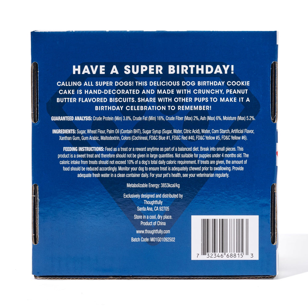 Thoughtfully Pets superhero dog birthday cookie cake ideal for a tiny celebration with friends.