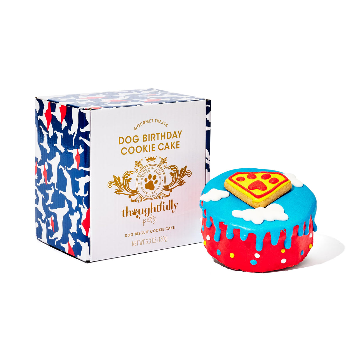Thoughtfully Pets superhero dog birthday cookie cake in peanut butter flavor, ideal for celebrations.