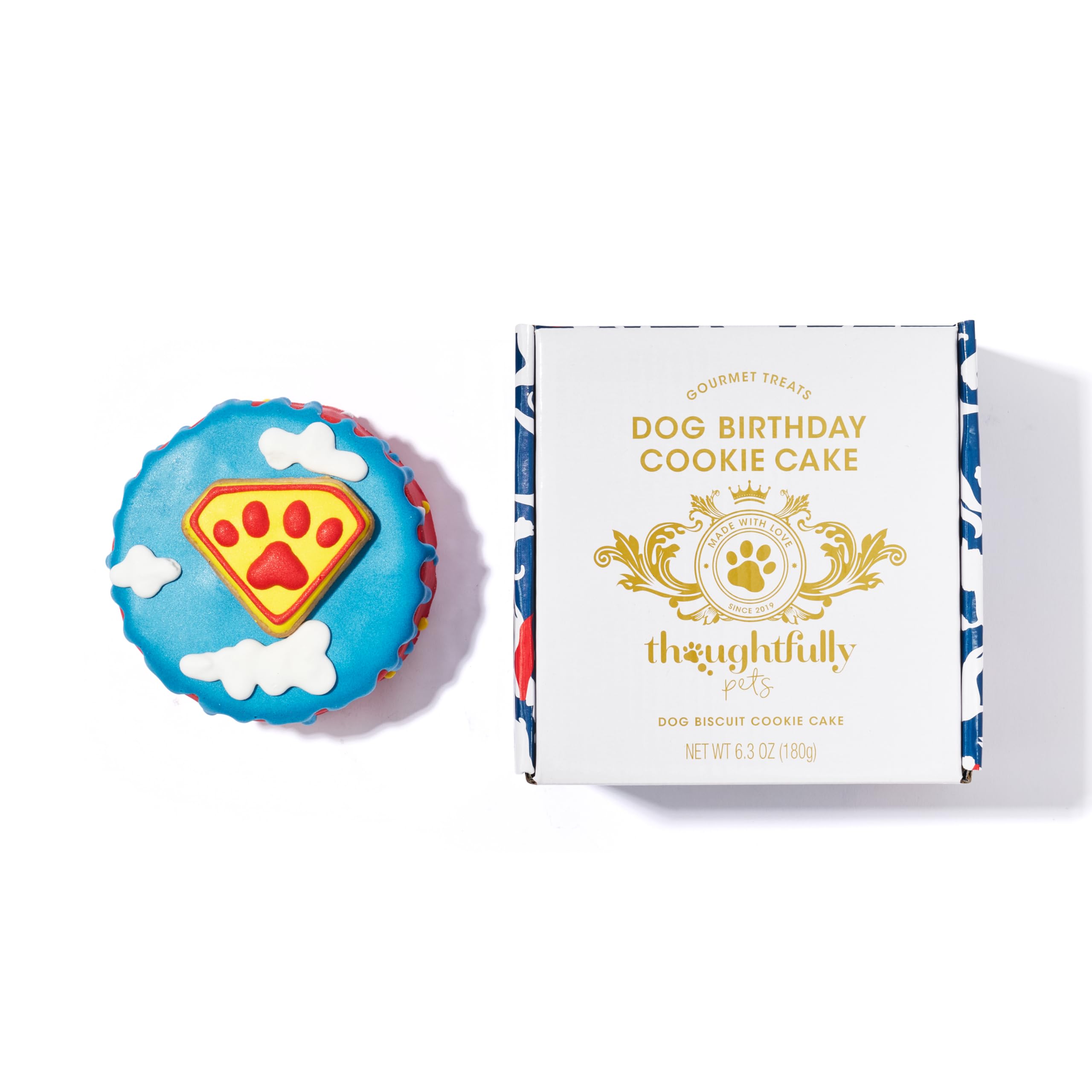 Thoughtfully Pets superhero dog birthday cookie cake ideal as a daily treat or celebration.