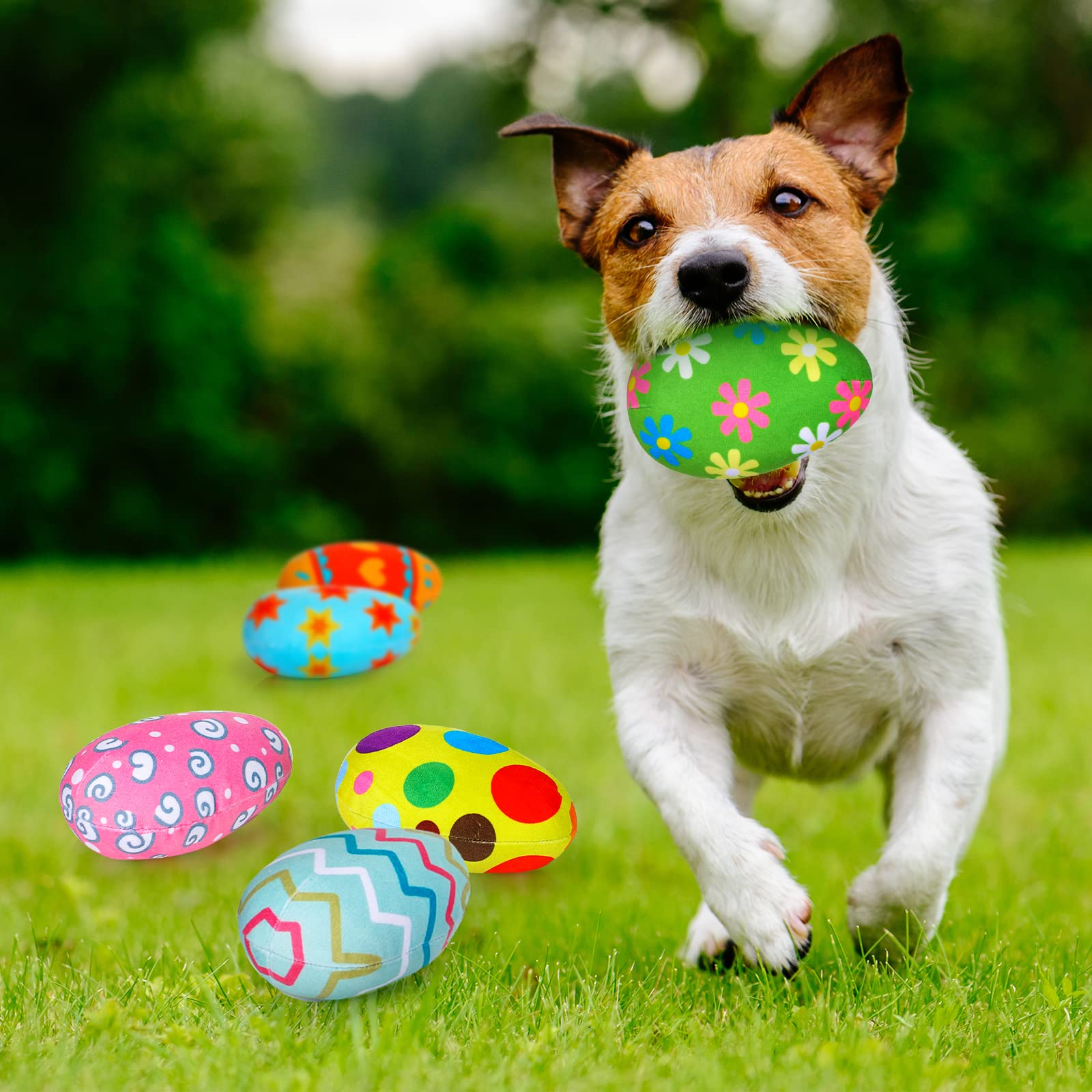 Threan Easter eggs shown in supervised play for safe enjoyment.