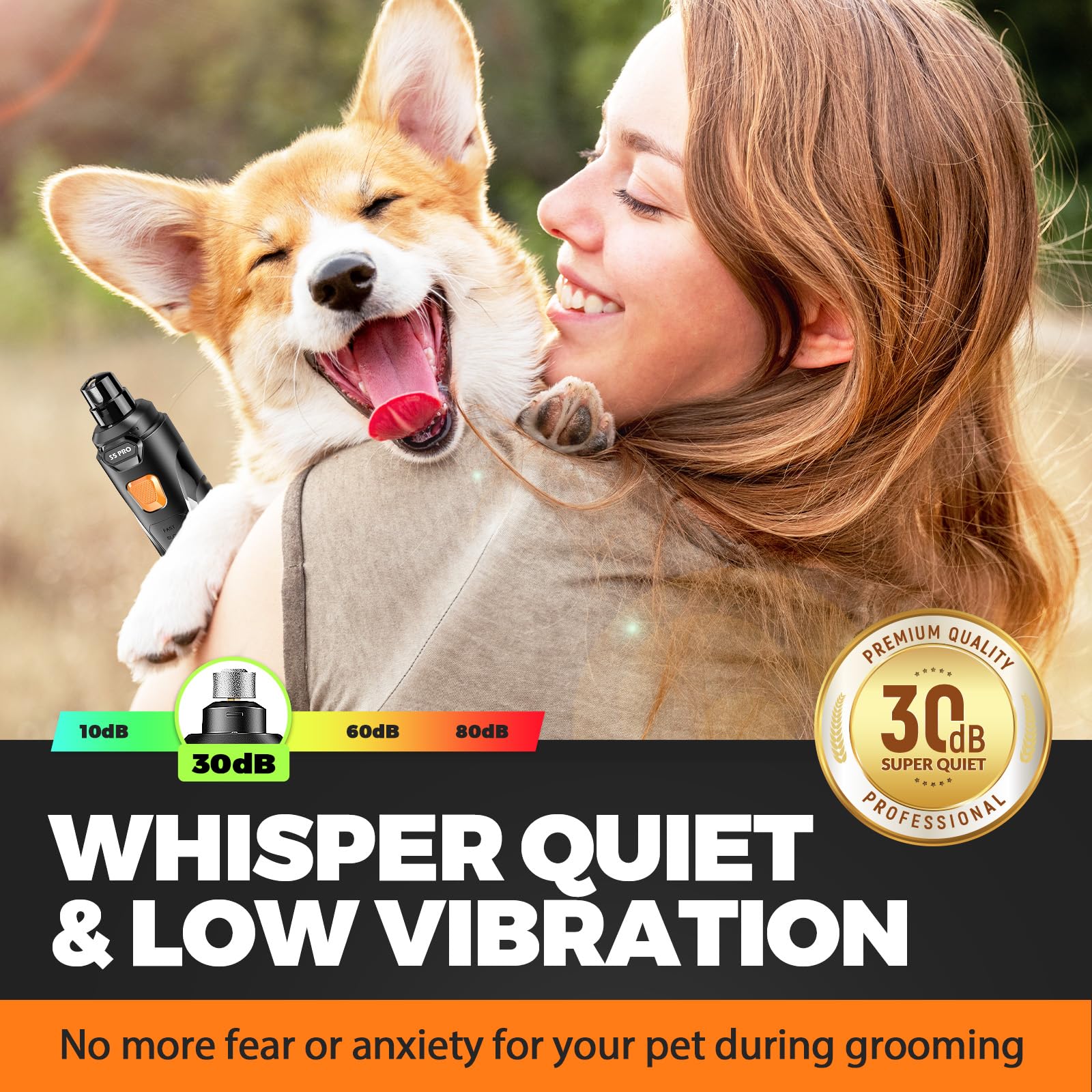 Whisper Quiet Grinder's diamond bits deliver soft edges for all breeds.