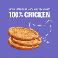 Three Dog Bakery Bark'n Crunch packaging highlighting high-protein chips for daily snacking.