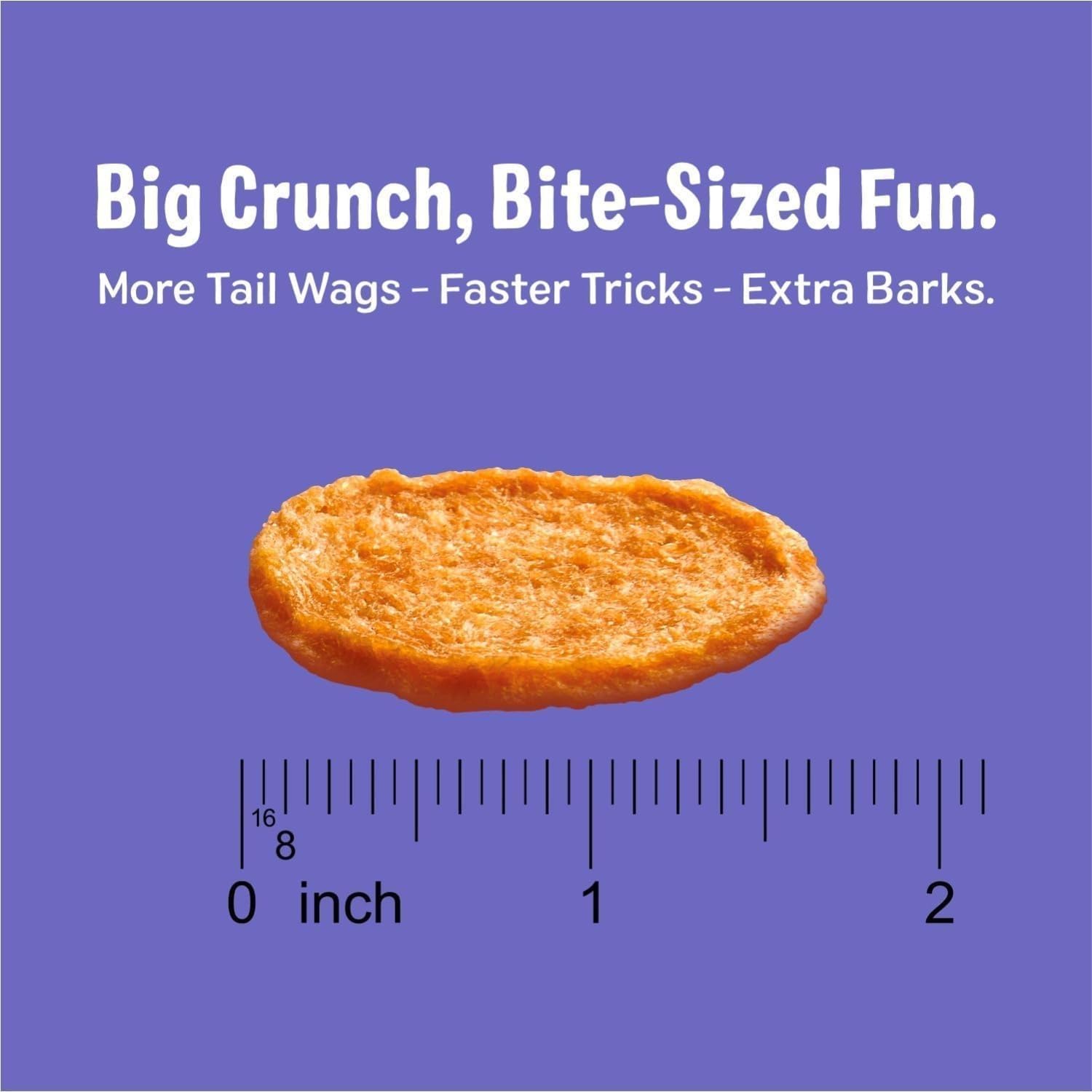 Three Dog Bakery Bark'N Crunch chip texture close-up, light and airy crunch ideal for rewarding.