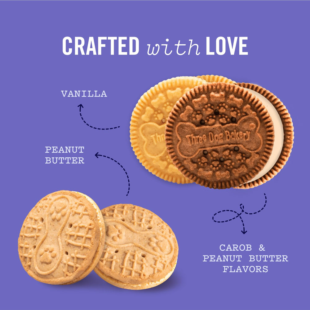 Three Dog Bakery golden vanilla treats—palatable crunch dogs eagerly enjoy.