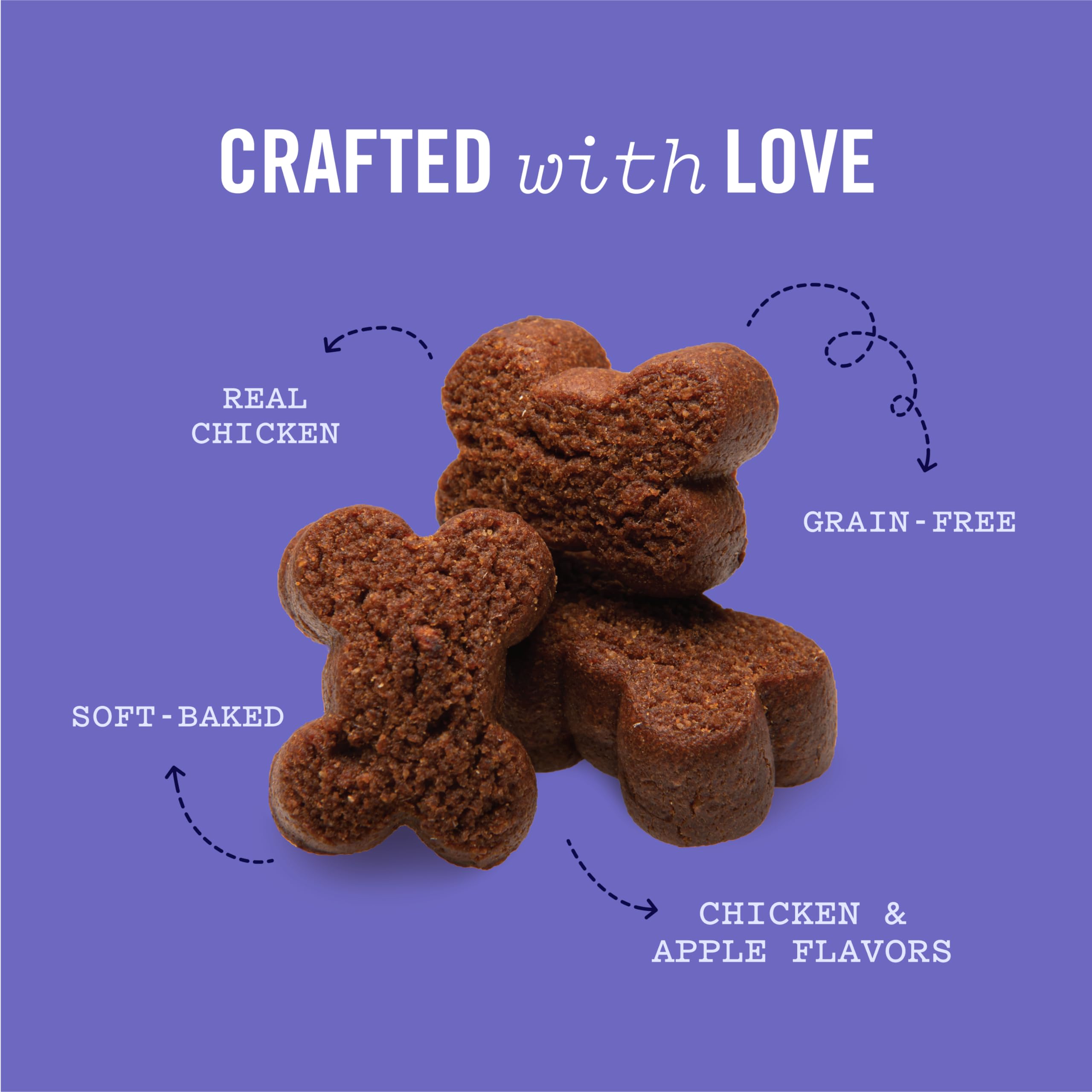 Three Dog Bakery grain-free chicken apple treats ideal for dogs with sensitive tummies.