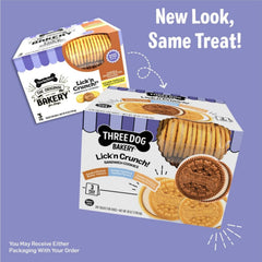 Three Dog Bakery Lick'n Crunch cookies close-up, appealing vanilla and carob flavors.