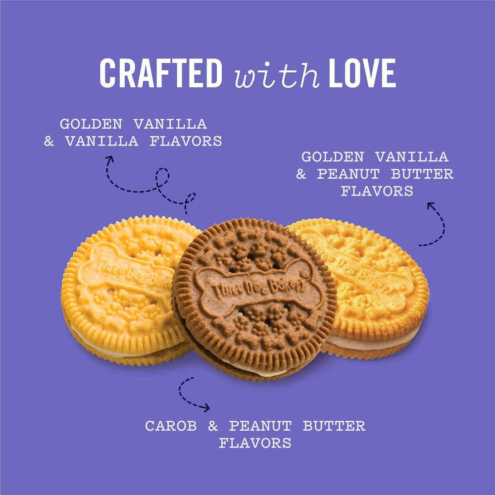 Three Dog Bakery Lick'n Crunch cookies on a dog treat tray for training rewards.