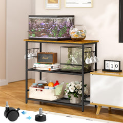 ThreeHio 3 tier aquarium stand side view with multiple shelves for organized gear