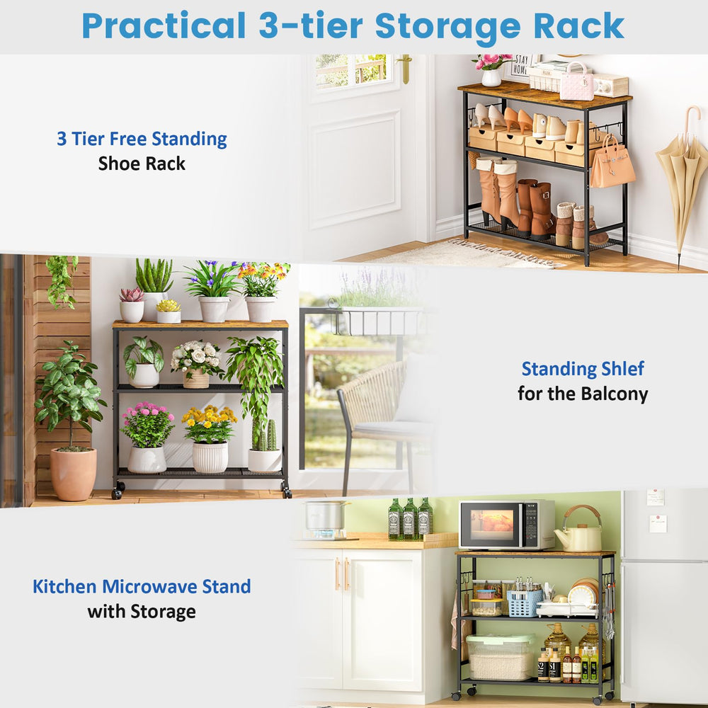 ThreeHio sturdy wood and metal construction resists moisture and supports heavy loads