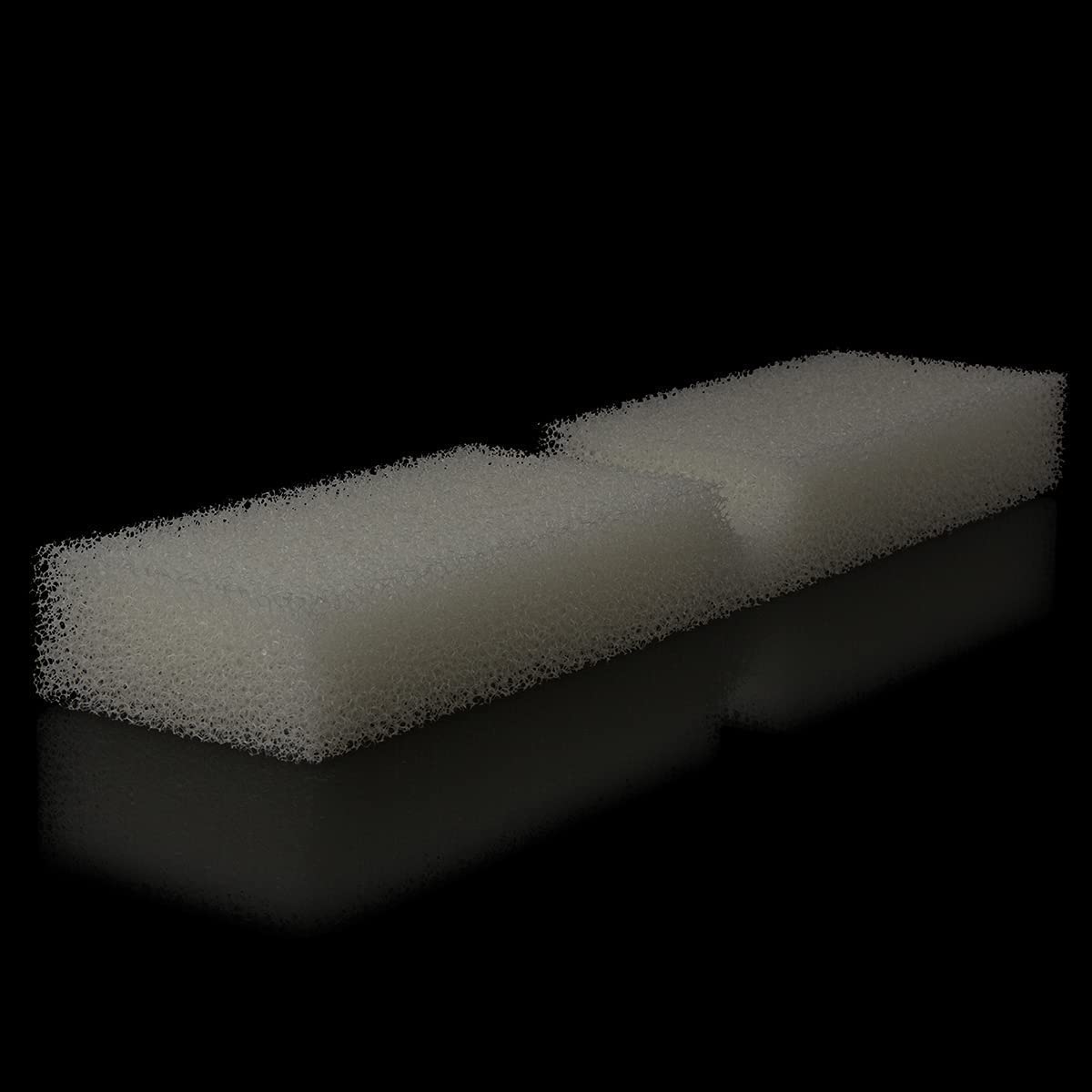 Threelin foam pad demonstrates debris removal to improve aquarium clarity.