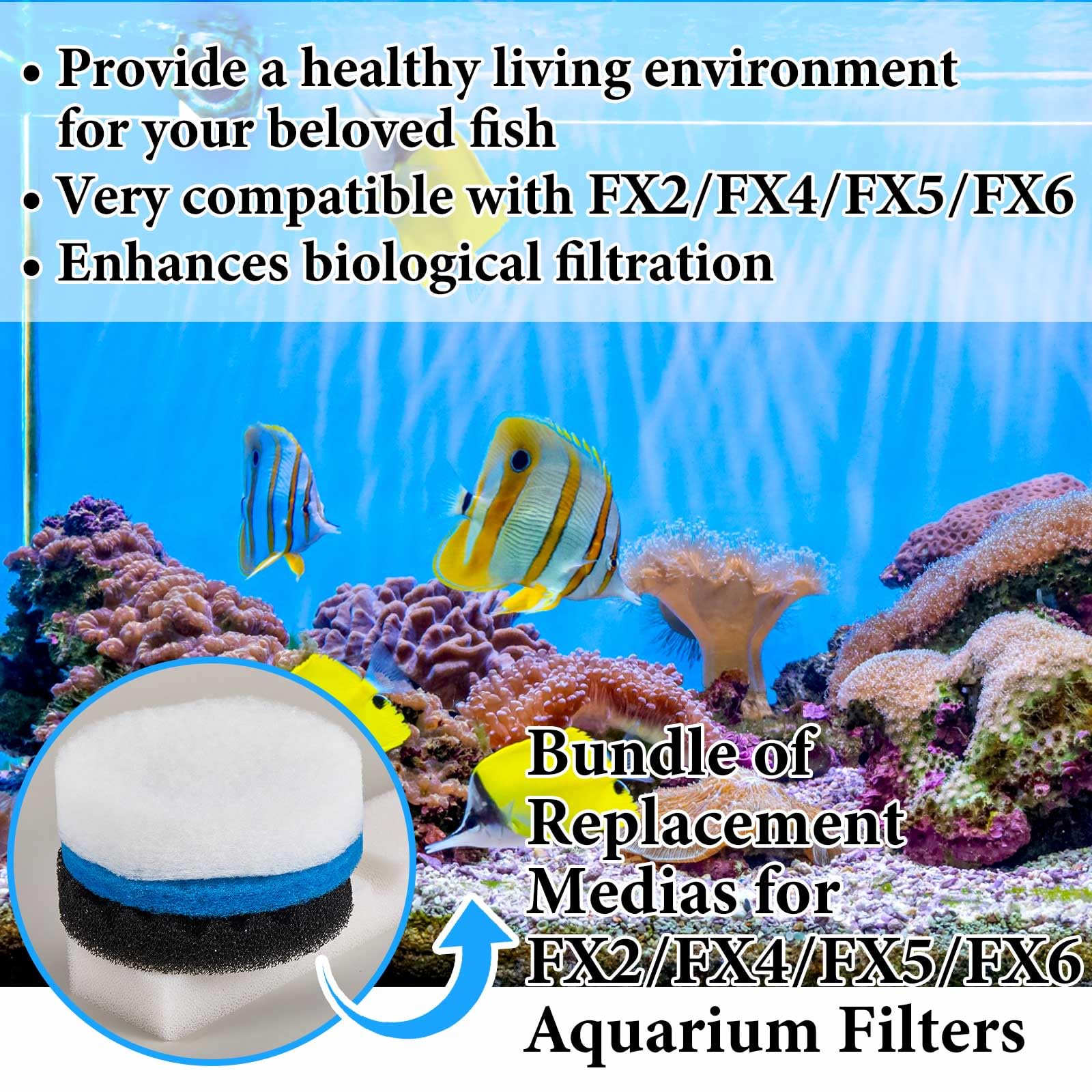 Threlaco bio-sponge blocks support mechanical and biological filtration.