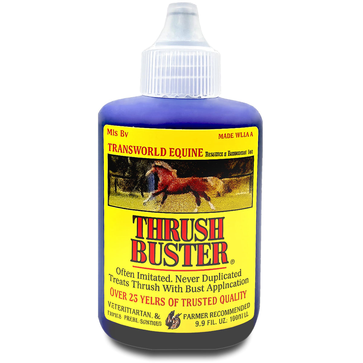 Thrush Buster bottle with precision applicator for targeted hoof care