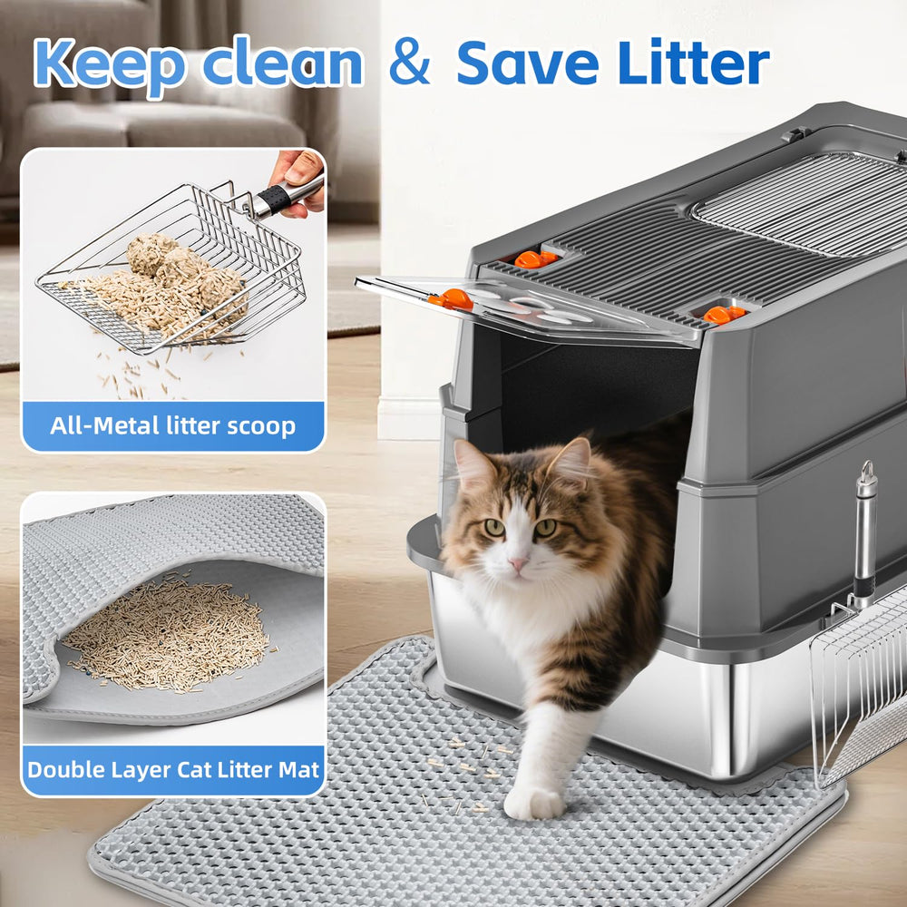 THS MUMS steel scoop and ergonomic grip included with the litter box.