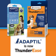 ThunderEase packaging highlights drug-free, vet-recommended calming solution.
