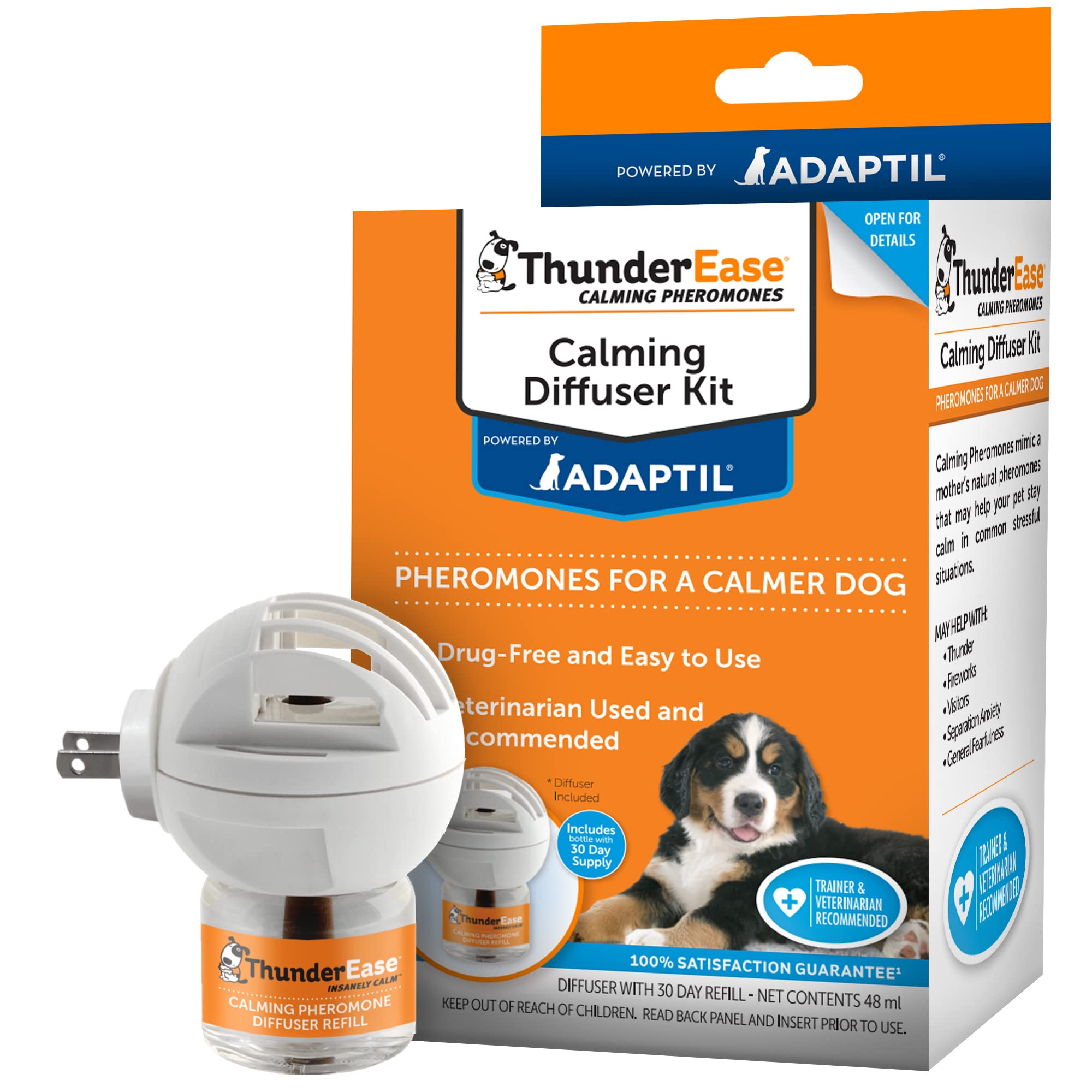 ThunderEase dog calming diffuser plugged in to calm dogs at home.