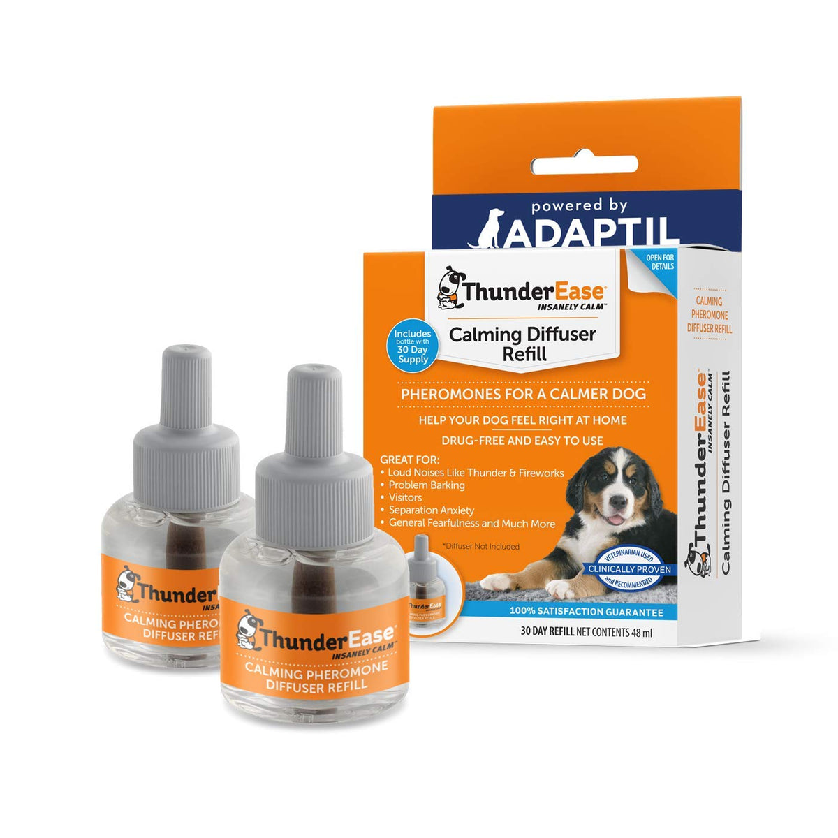 ThunderEase diffuser refill for calmer dogs during stressful events at home.