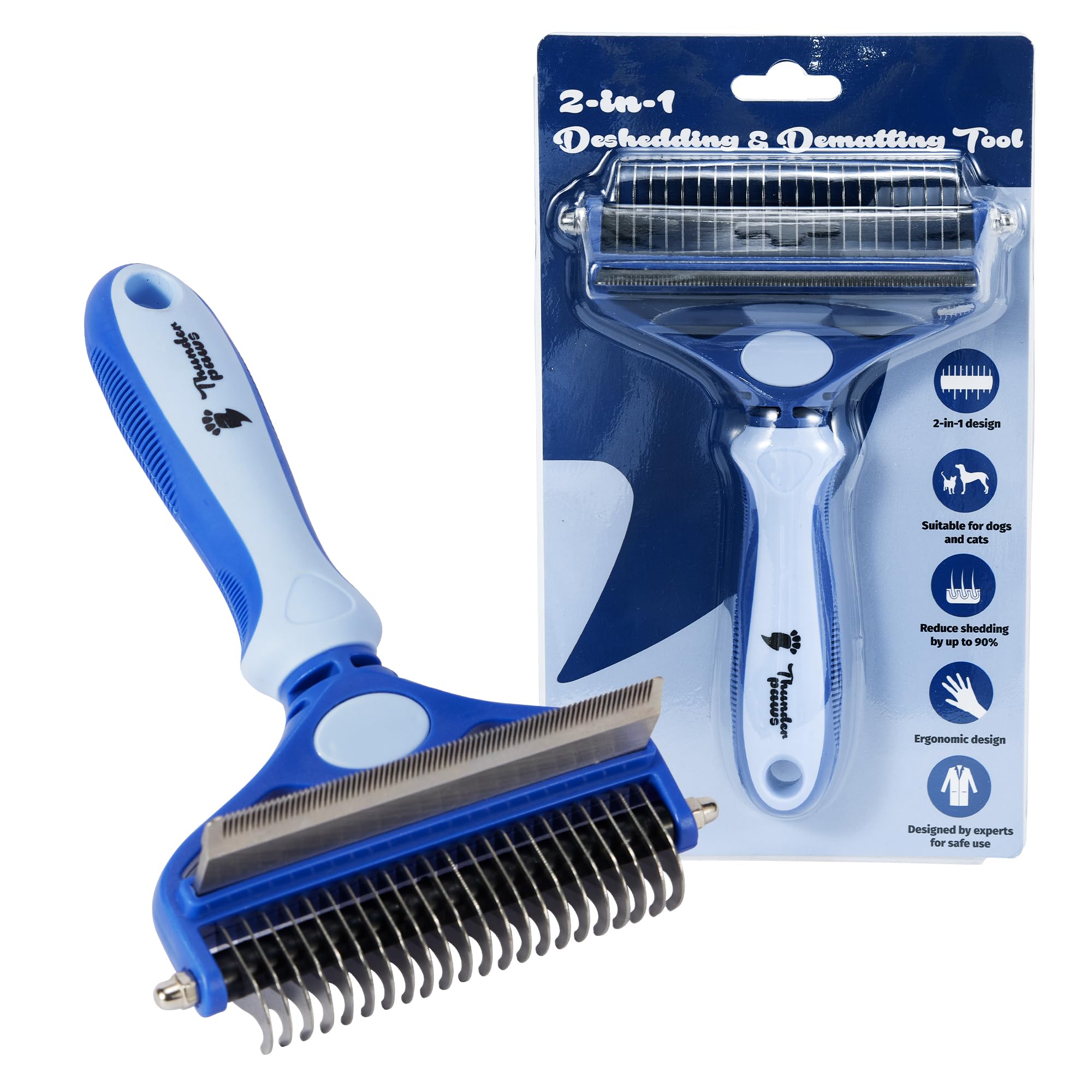 Thunderpaws D-Shedz 2-in-1 design for efficient at-home grooming.