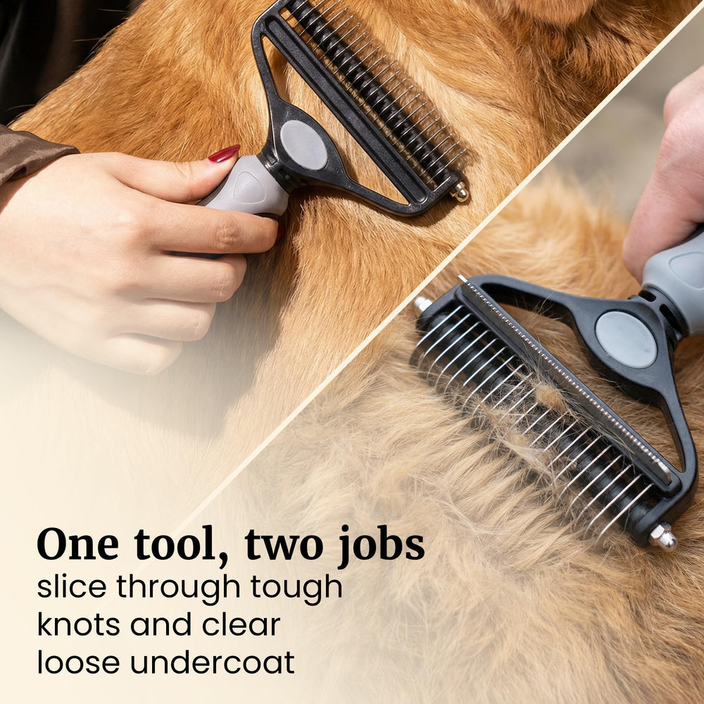 Thunderpaws D-Shedz ergonomic non-slip handle for comfortable grooming sessions.