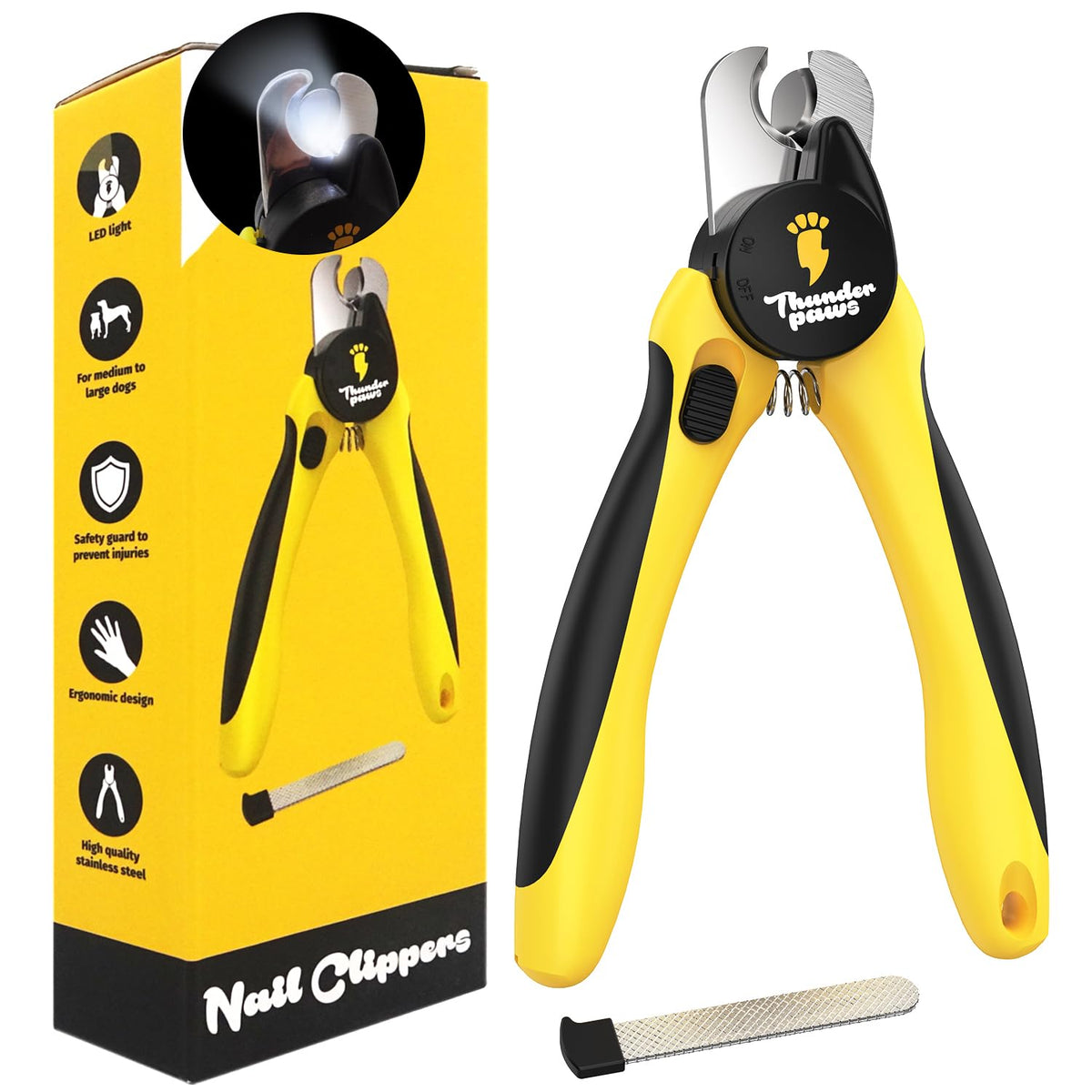 Thunderpaws LED nail clipper illuminates nails for safer trimming