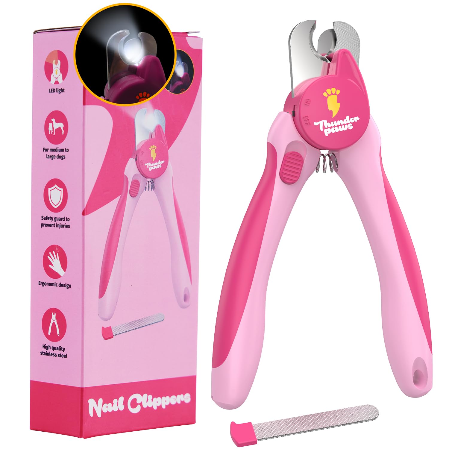 Thunderpaws nail clippers with LED light for safer trimming on light nails