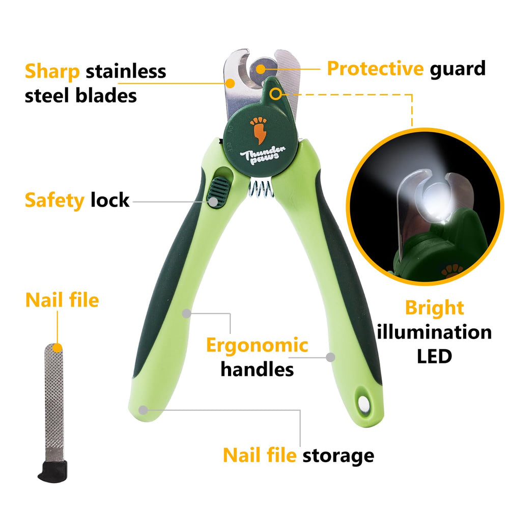 Thunderpaws integrated nail file stored in the handle for smoothing edges