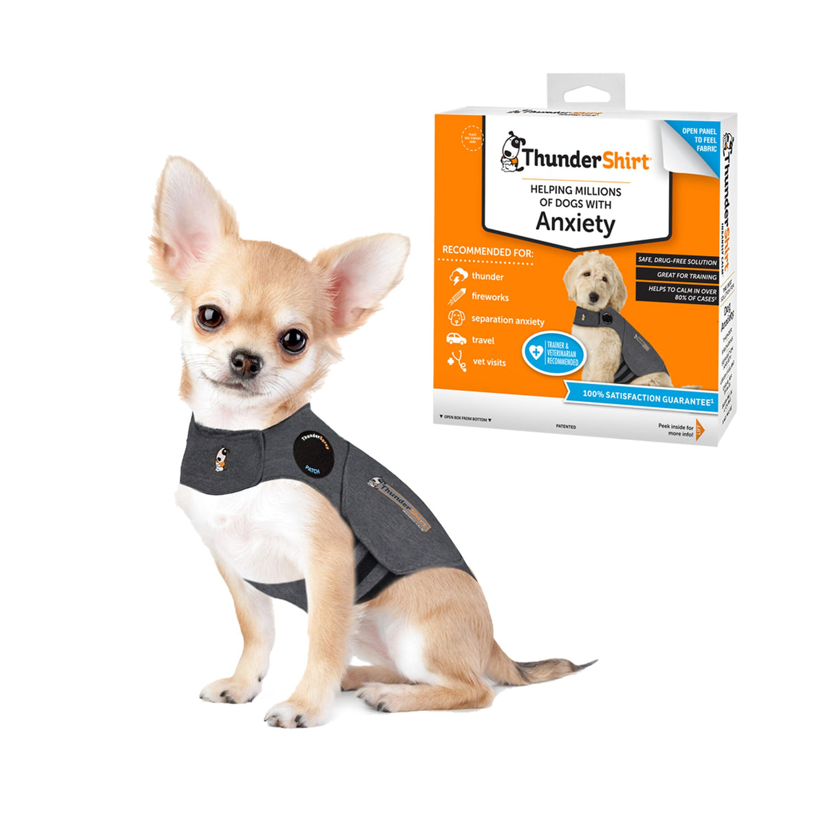 ThunderShirt XX Small on a dog, providing calming anxiety relief wrap
