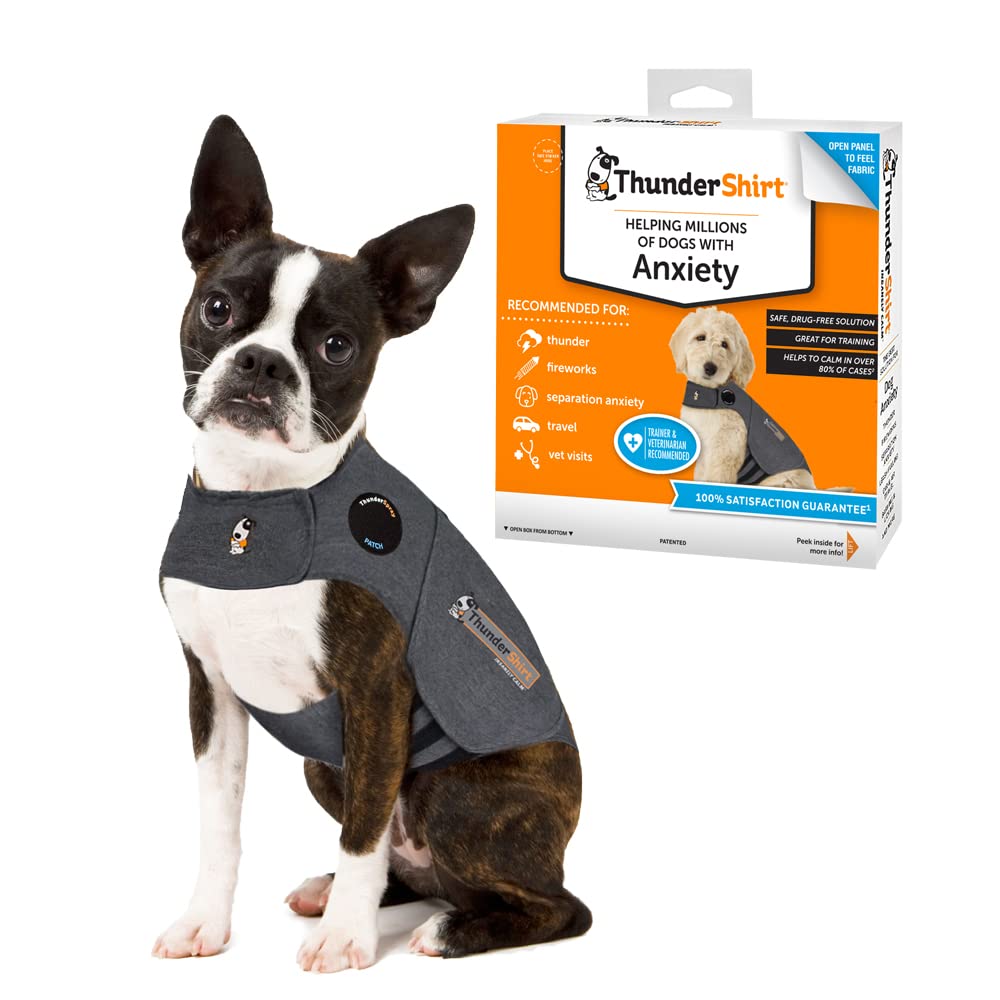 ThunderShirt dogs front view demonstrates a calming wrap aiding anxious pets.
