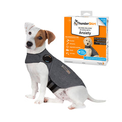 ThunderShirt small heather gray front view calms anxious dog with gentle pressure