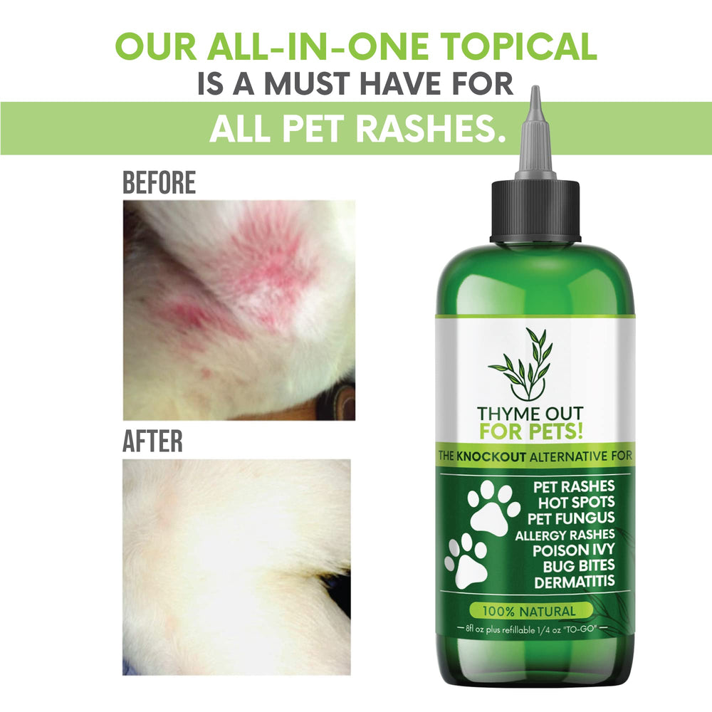 Thyme Out for Pets pet-owner using product on a dog