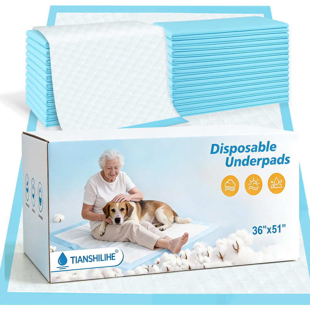 TIANSHILIHE puppy pee pads 51x36 pack, 100-count, ideal for large breed training.