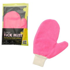TiCK MiTT Pink Tick Removal Glove in use during an outdoor hike for quick tick removal