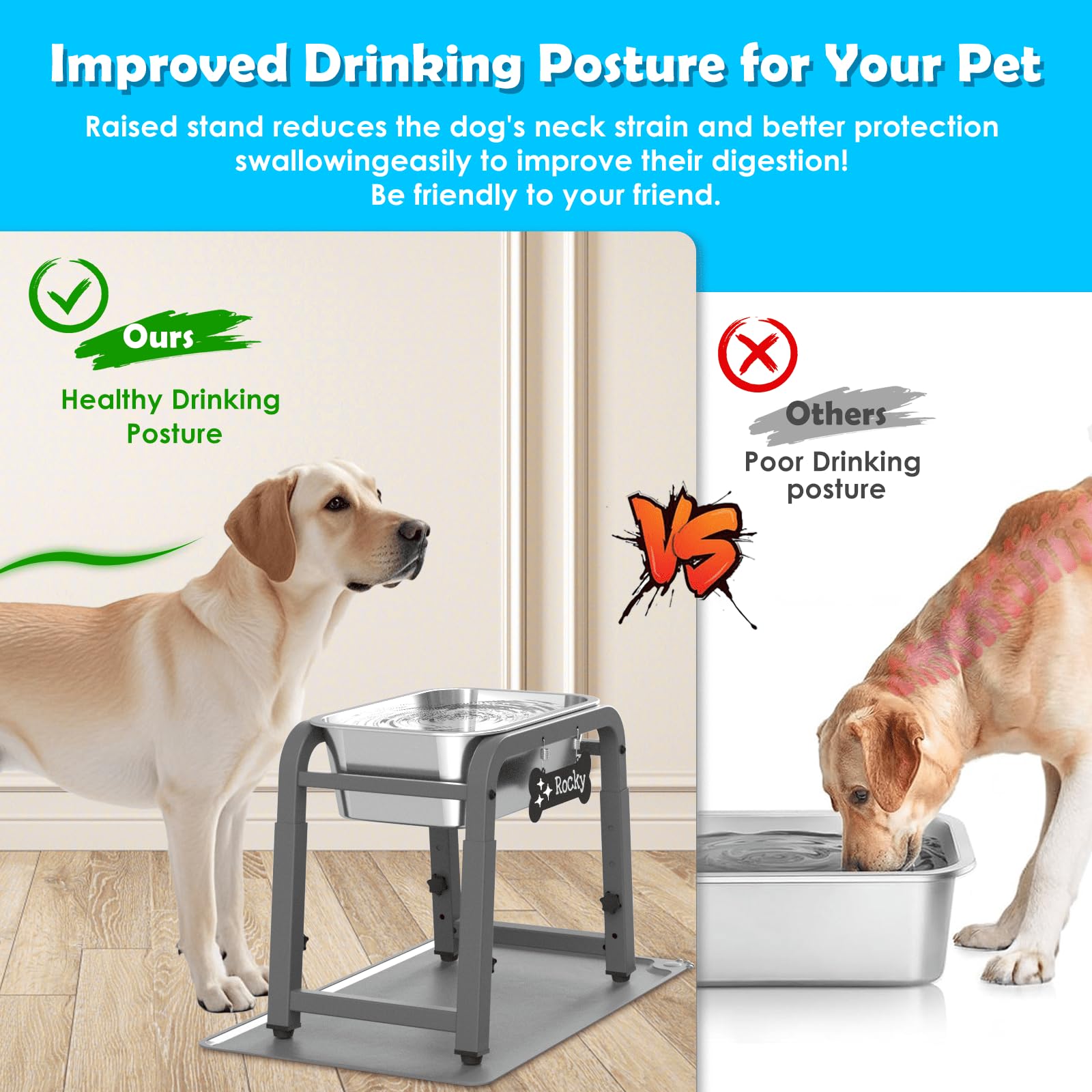 TIDANT adjustable-height dog water bowl stand 11.4 to 16.7 inches