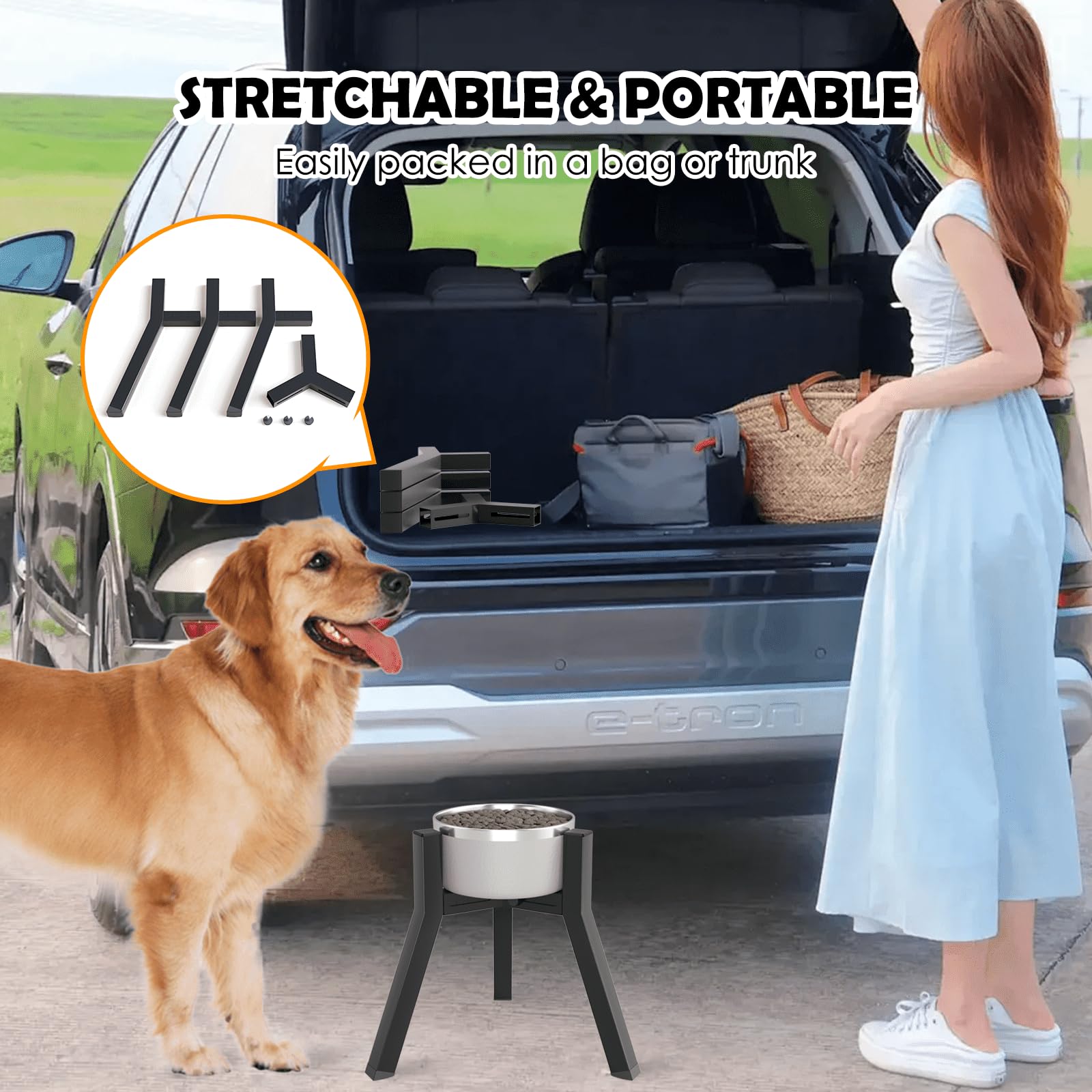 TIDANT black dog bowl stand in use on a kitchen floor