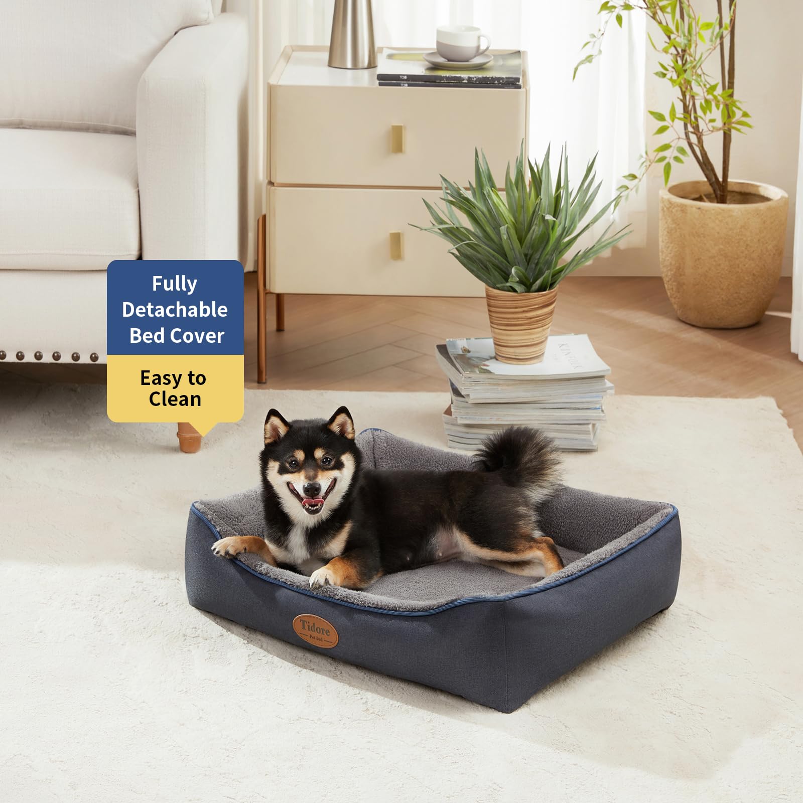 Tidore dog bed with removable cover makes cleanup quick and easy for busy households.