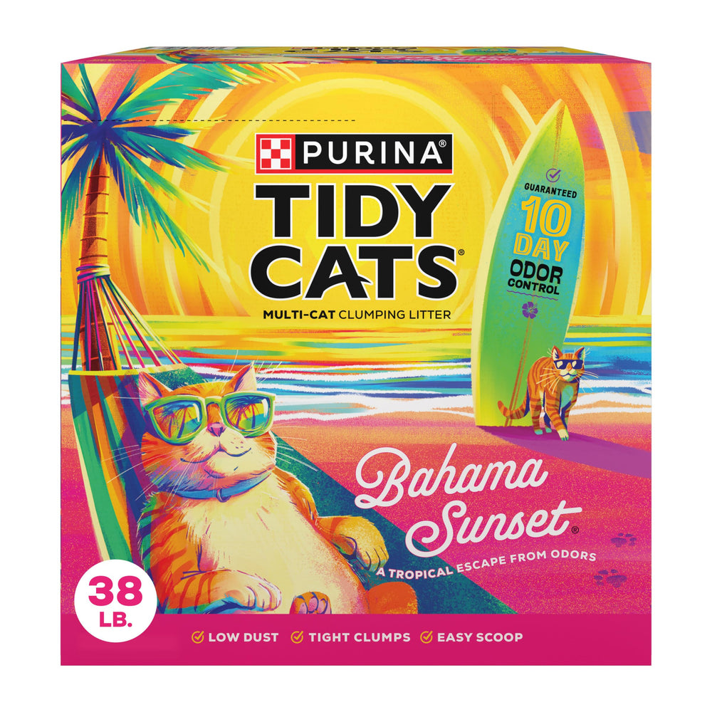 Purina Tidy Cats Bahama Sunset litter bag front showing tropical fragrance.