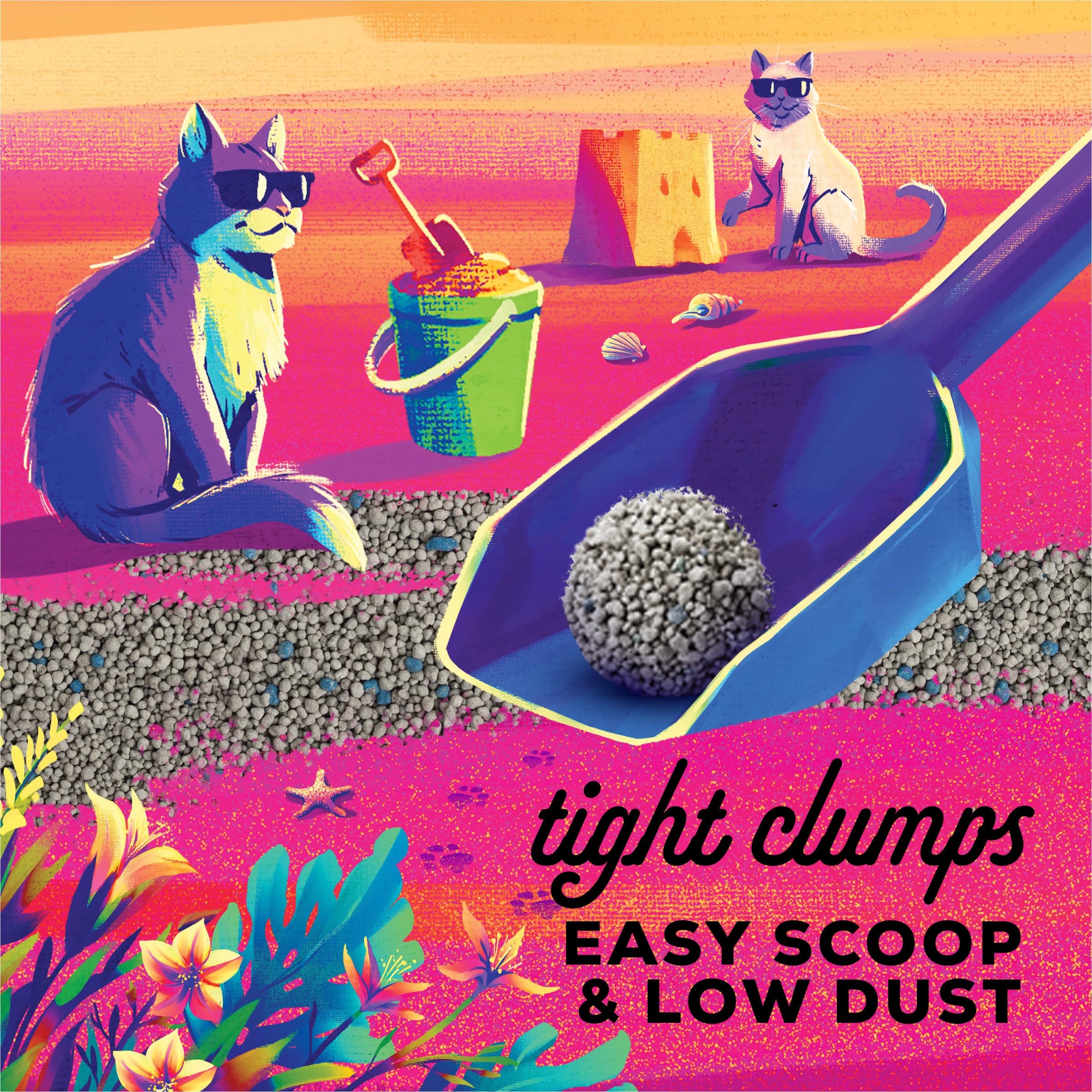 Purina Tidy Cats Bahama Sunset close-up shows tight clumps for scooping.