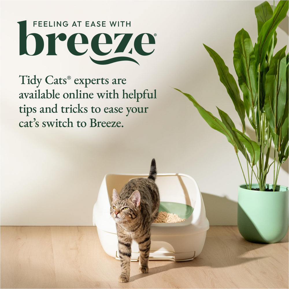 Purina Tidy Cats Breeze low-tracking pellets reduce scatter and mess.