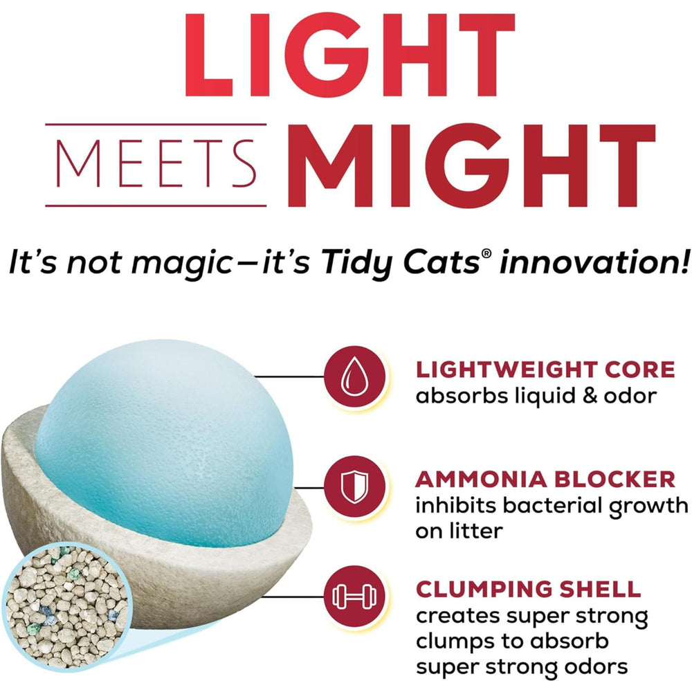 Purina Tidy Cats LightWeight 99-9-percent-dust-free formula reduces mess during scooping