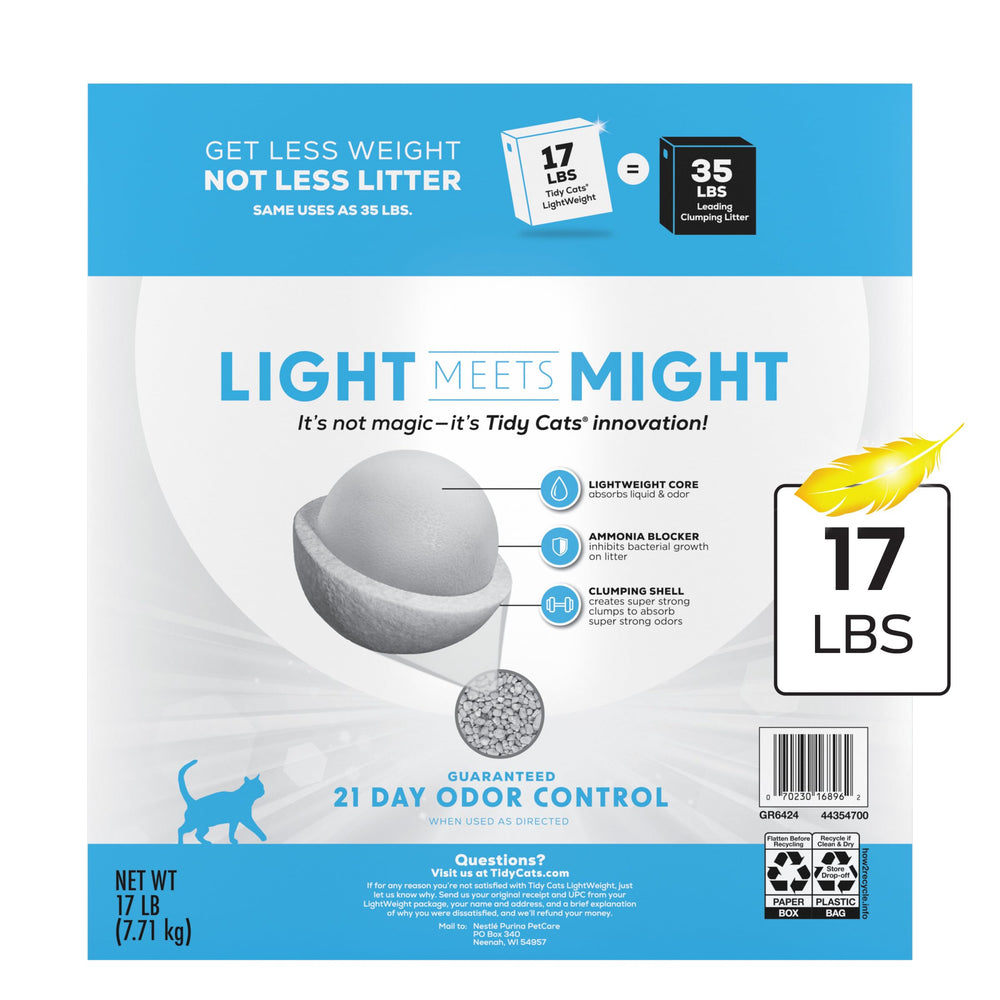Purina Tidy Cats Lightweight with Glade Clear Springs weight-advantage box highlights portability.