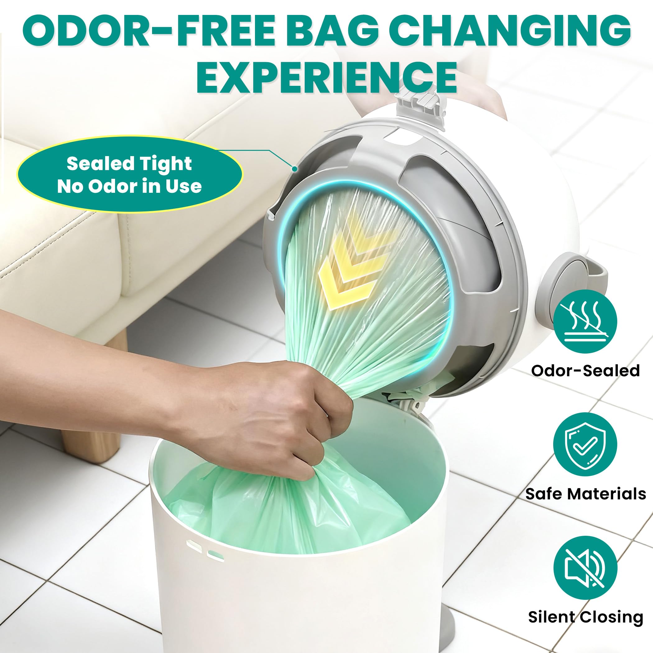 TidyFren waste station bag compatibility shows use with any trash bag.
