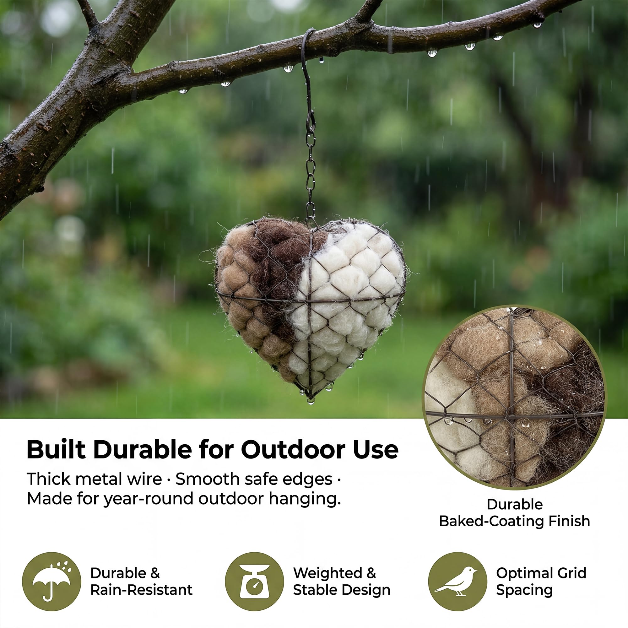 Tiezzi nesting material holder accepts alpaca fiber or pet fur for bird nests.