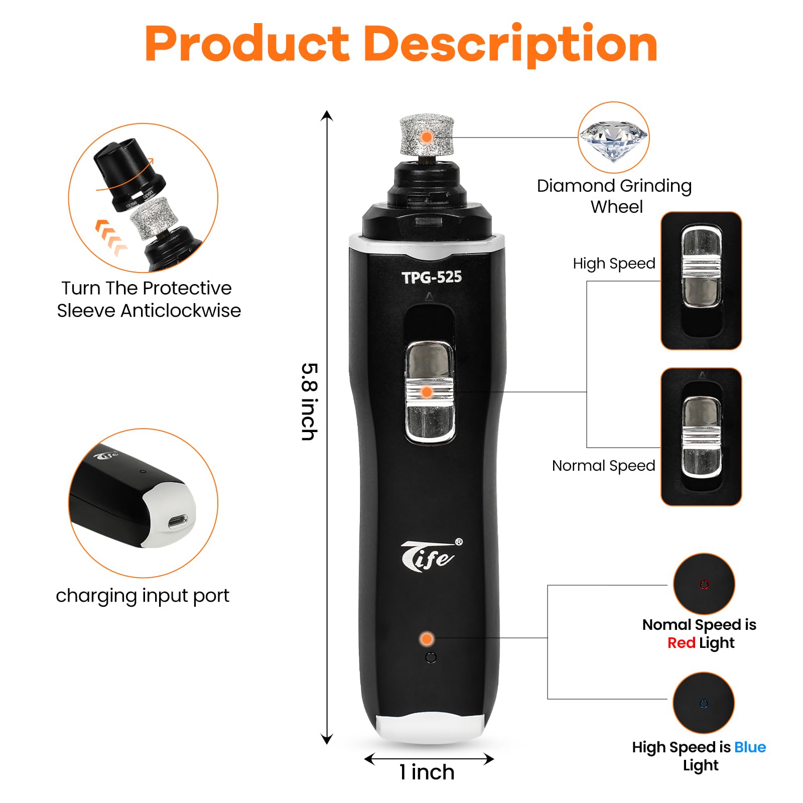 Tife dog nail grinder diamond head for accurate nails