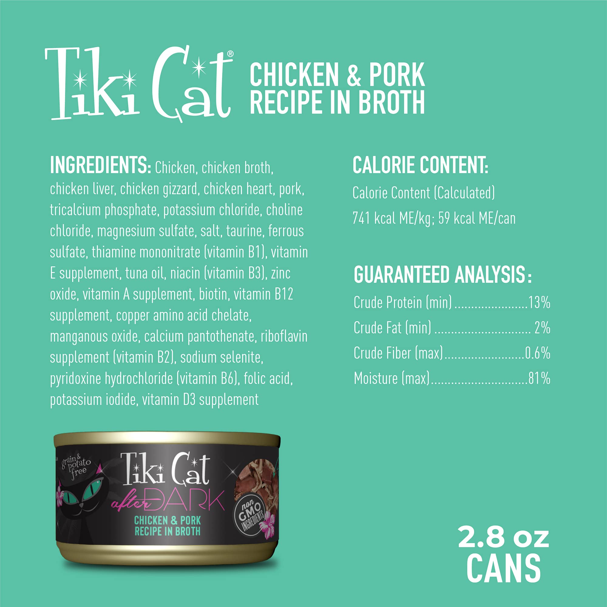 Tiki Cat After Dark chicken broth with organ meat, highlighting moisture.