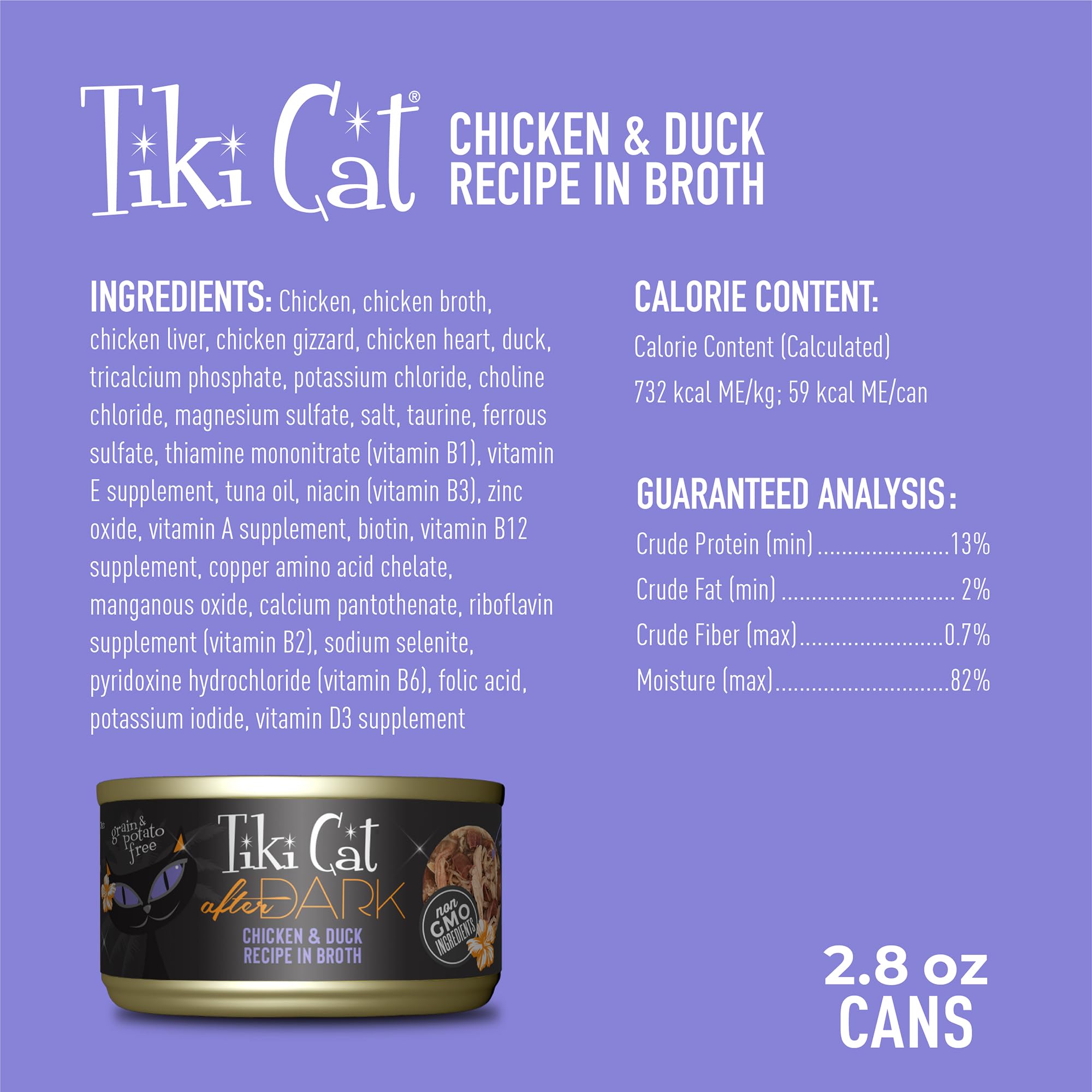 Tiki Cat After Dark ingredient list highlights real chicken and organ meats.
